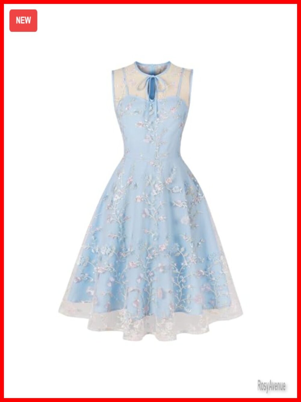 Sleeveless Floral Embroidery Tulle Prom Dress Mesh Keyhole Tea Party